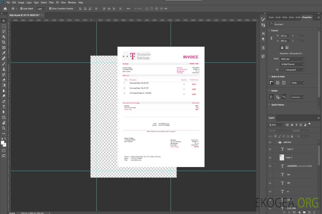 Facture Deutsche Telecom aux États , Unis template Facture Deutsche Telecom aux États , Unis template